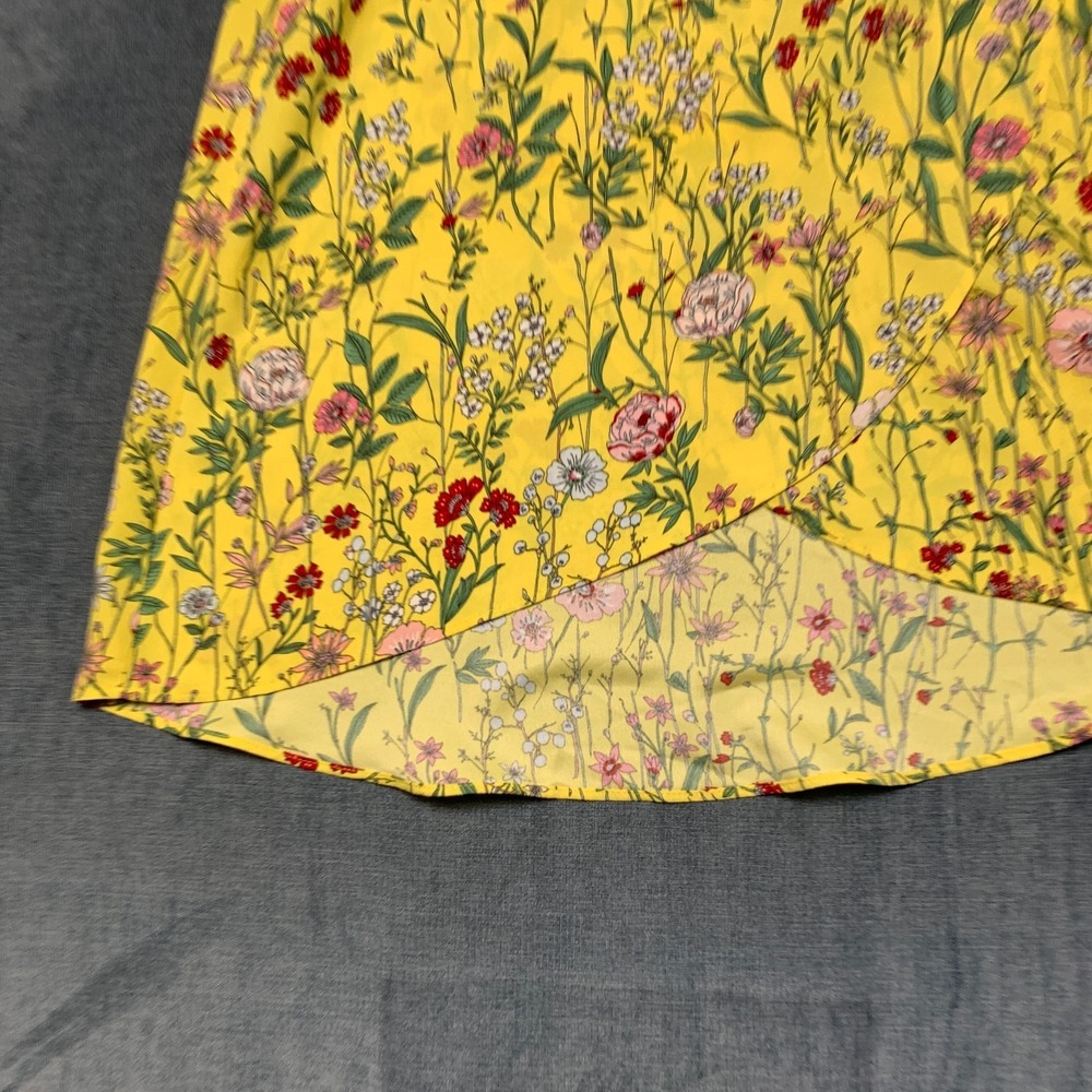 Loft Wrap Midi Skirt Womens 6 Yellow Floral High Low Tie Waist Summer Party Wear - Picture 9 of 13